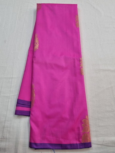 Pink And Pink Kanchipuram Pure Silk Saree With Floral Buta