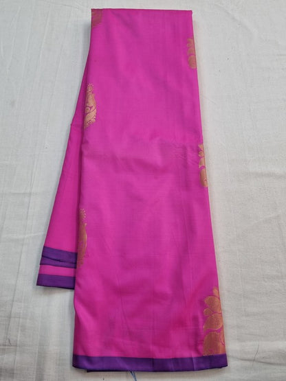Pink And Pink Kanchipuram Pure Silk Saree With Floral Buta – Kanchipuram Lakshaya Silks
