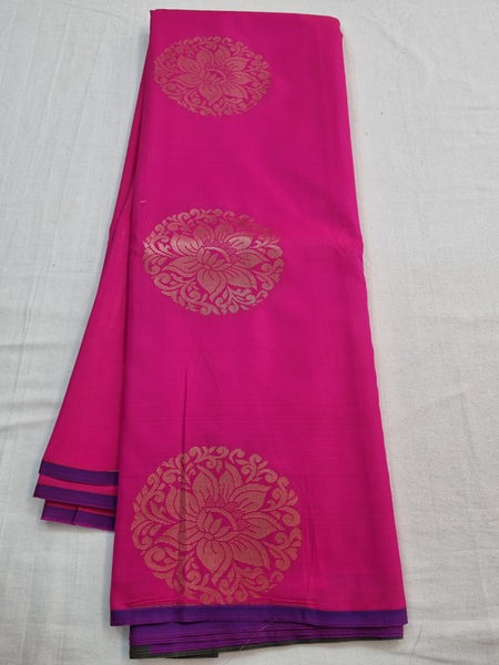 Pink And Purple Kanchipuram Pure Silk Saree With Zari Border