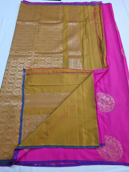 Pink And Purple Kanchipuram Pure Silk Saree With Zari Border – Kanchipuram Lakshaya Silks