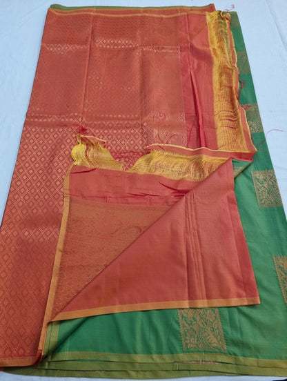 Green And Mustard Kanchipuram Pure Silk Sarees – Kanchipuram Lakshaya Silks