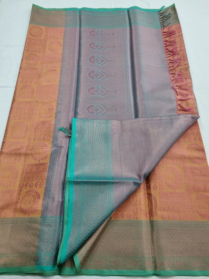 Mustard And Teal Kanchipuram Pure Silk Sarees – Kanchipuram Lakshaya Silks