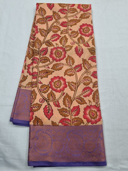 Kanchipuram Pure Silk Sarees - Floral Design With Purple Border And Red Pallu – Kanchipuram Lakshaya Silks