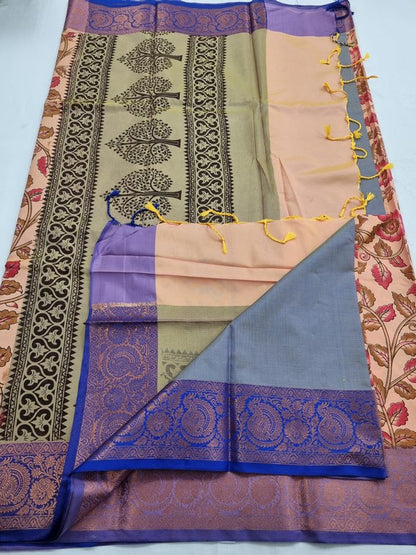 Kanchipuram Pure Silk Sarees - Floral Design With Purple Border And Red Pallu – Kanchipuram Lakshaya Silks