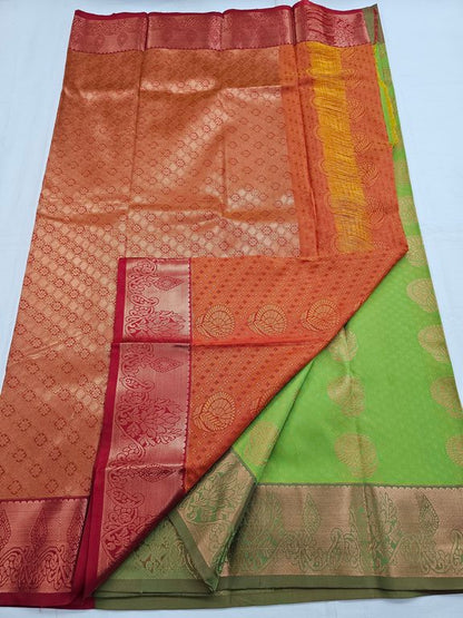 Pure Silk Kanchipuram Saree In Green And Yellow – Kanchipuram Lakshaya Silks