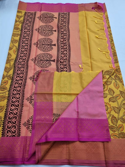 Yellow And Orange Kanchipuram Pure Silk Sarees – Kanchipuram Lakshaya Silks