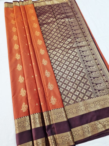 Trending Rust Orange Silk Saree 193 – pallu and border detail – Kanchipuram Lakshaya Silks