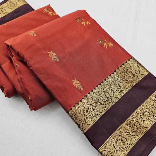 Trending Rust Orange Silk Sarees(Gap Border)