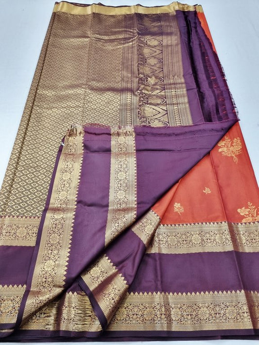 Trending Rust Orange Silk Sarees(Gap Border)200
