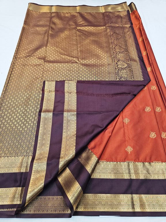 Trending Rust Orange Silk Sarees(Gap Border)201