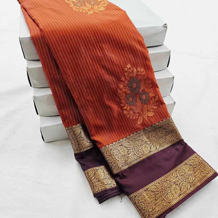 Trendy Rust Orange Vaira Oosi Silk Sarees 170