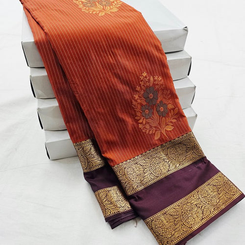 Trendy Rust Orange Vaira Oosi Silk Sarees 170 – Kanchipuram Lakshaya Silks