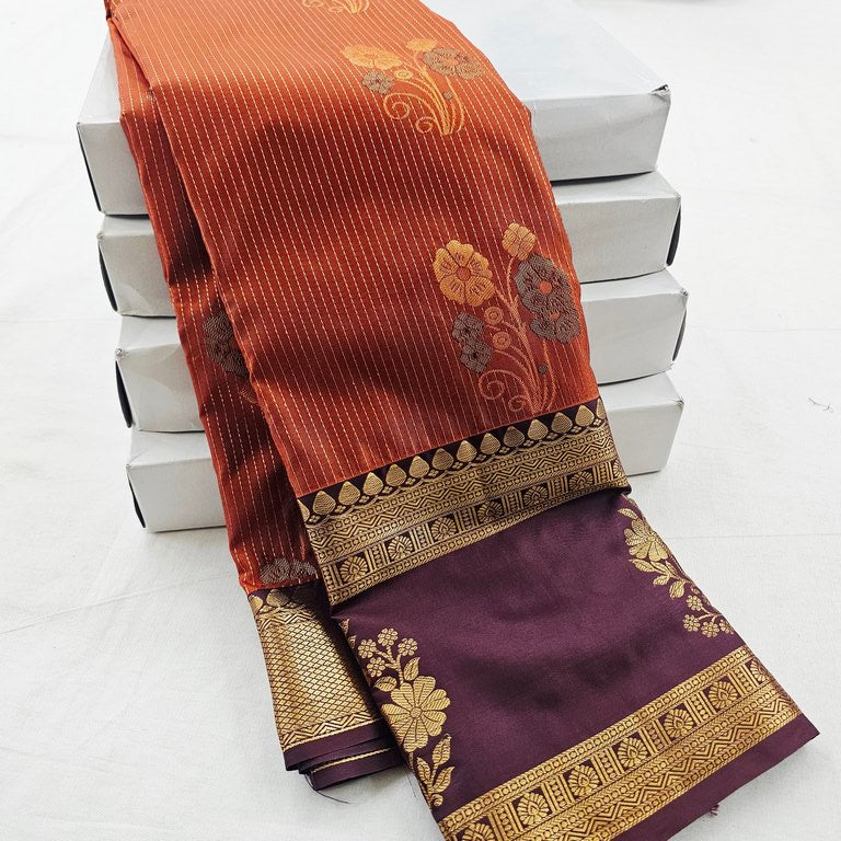 Trendy Rust Orange Vaira Oosi Silk Sarees 172