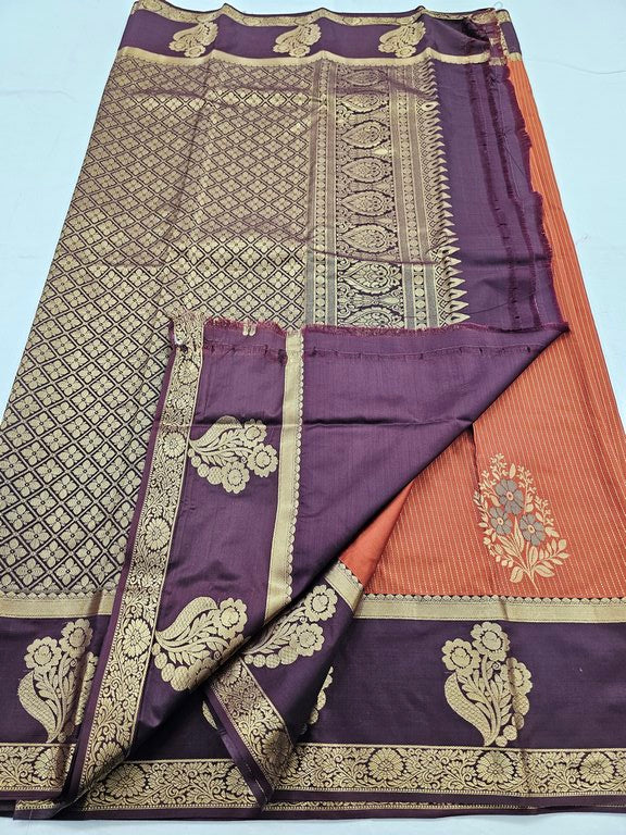 Kanchi Blended Rust Orange Vaira Oosi Silk Sarees 255