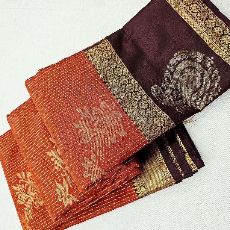 Kanchi Blended Rust Orange Vaira Oosi Silk Sarees 256