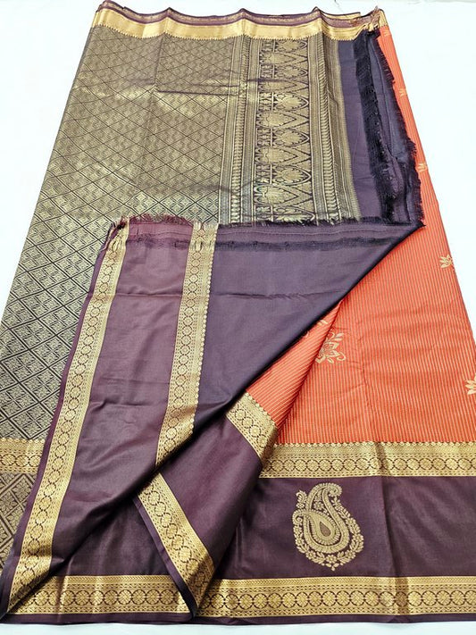 Kanchi Blended Rust Orange Vaira Oosi Silk Sarees 256 – Kanchipuram Lakshaya Silks