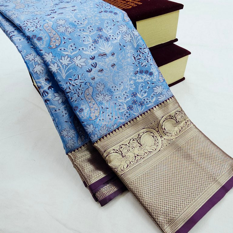 Kanchipuram Blended Floral Tissue Bridal Silk Sarees 009