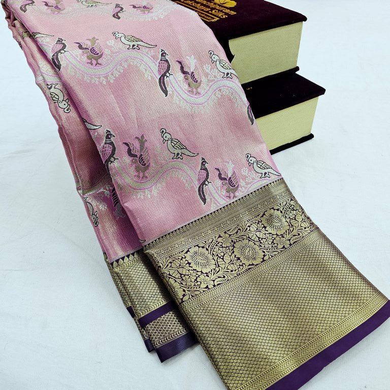 Kanchipuram Blended Floral Tissue Bridal Silk Sarees 010