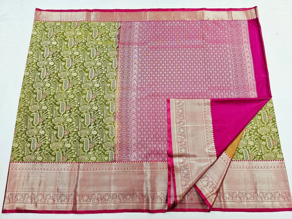Trendy Kanchipuram Blended Vintage Bridal Silk Sarees 180064 - 014