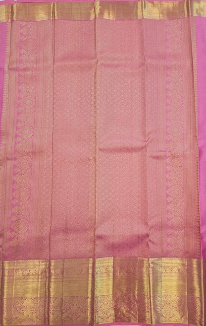 Elegant Rose Pink Kanchipuram Handloom Bridal Pure Silk Saree 001