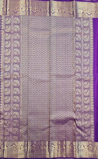 Elegant Dual shade Purple Kanchipuram Handloom Bridal Pure Silk Saree 008