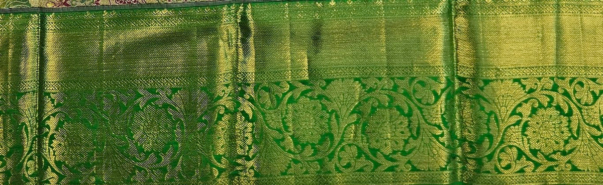 Cream with Leaf Green Kanchipuram Handloom Tissue Silksarees 004