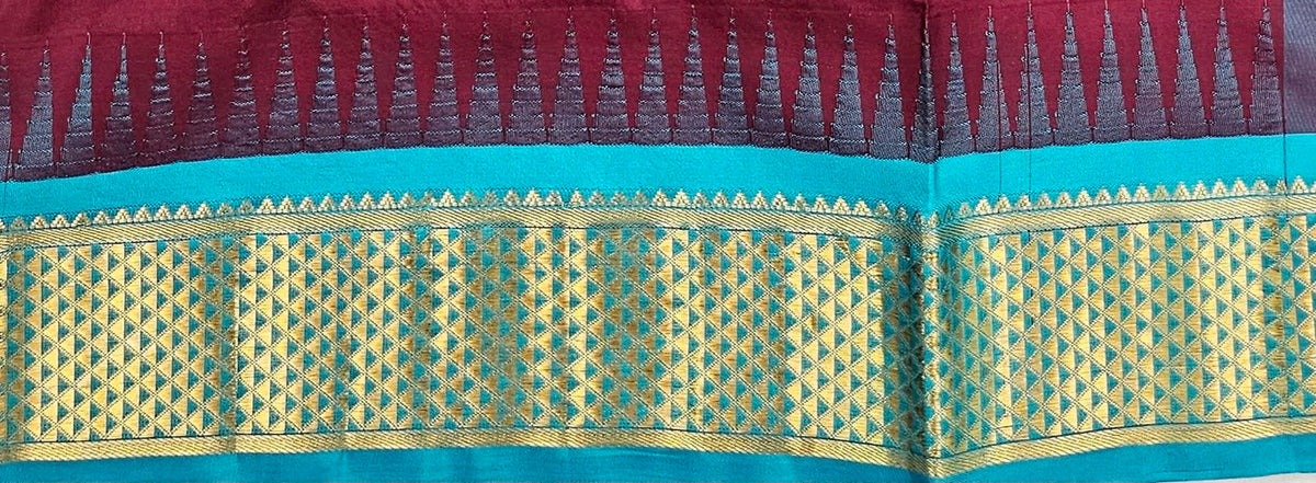 Kanchipuram Traditional 9 Yards Korvai Pure Silk Saree 015