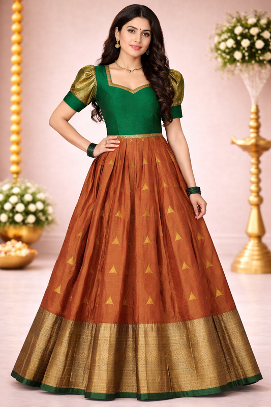 Elegant Kanchipuram Pure Silk Lehenga Choli – Traditional Festive Wear (Size: 36 - 40)