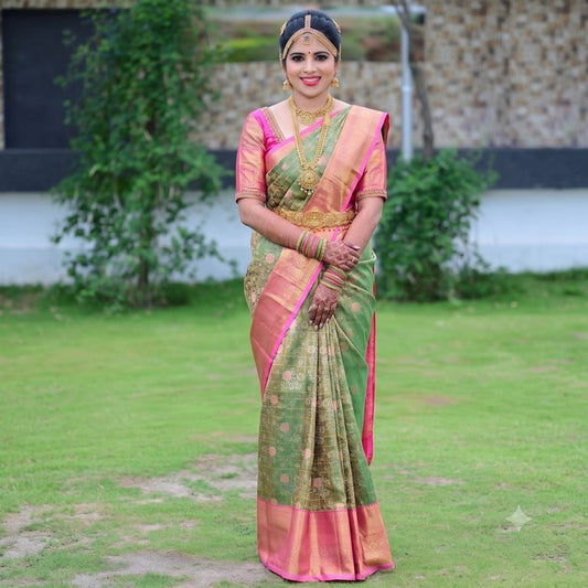 Trendy Kanchipuram Blended Vintage Tissue Bridal Silk Sarees 180067 - 038