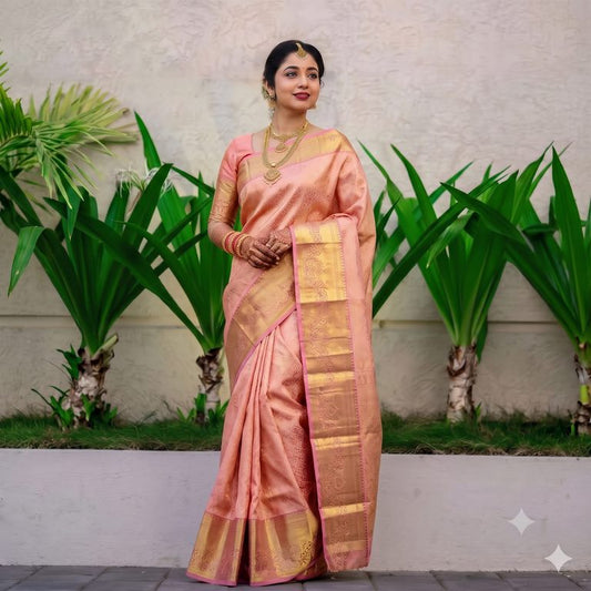 Baby Pink Kanchipuram Pure Bridal Silk Saree