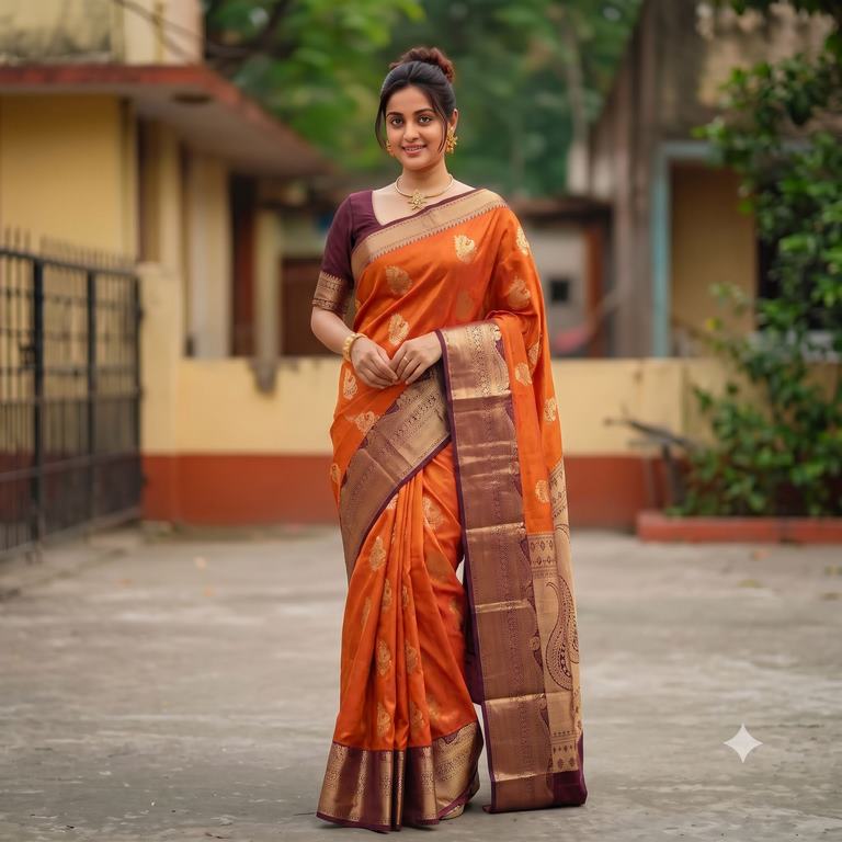 Kanchipuram Trendy Vintage Rusted Orange Silksarees 023