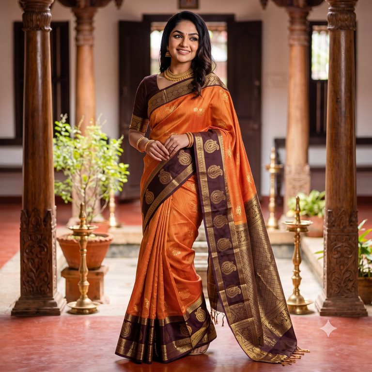 Kanchipuram Trendy Vintage Rusted Orange Silksarees 024
