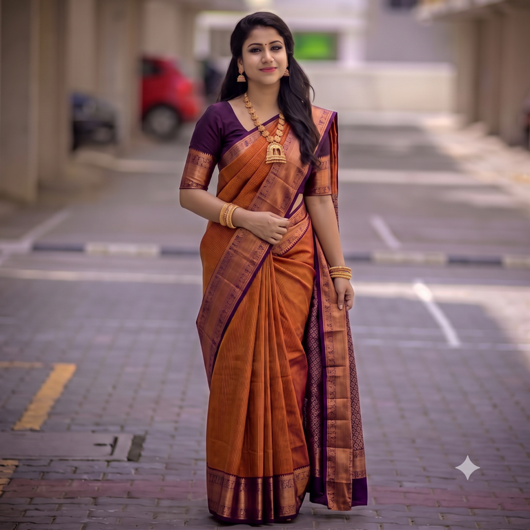 Kanchipuram Trendy Vintage Rusted Orange Silksarees 025