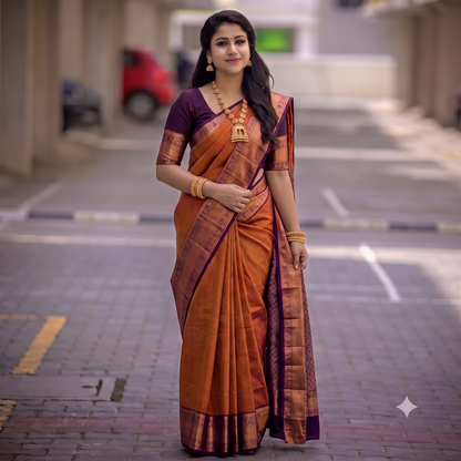 Kanchipuram Trendy Vintage Rusted Orange Silksarees 025
