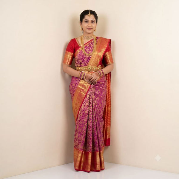 Trendy Kanchipuram Blended Vintage Bridal Silk Sarees 017