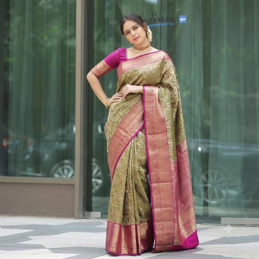 Trendy Kanchipuram Blended Vintage Bridal Silk Sarees 180064 - 069