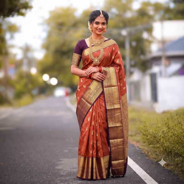 Kanchipuram Trendy Vintage Rusted Orange Silksarees 021
