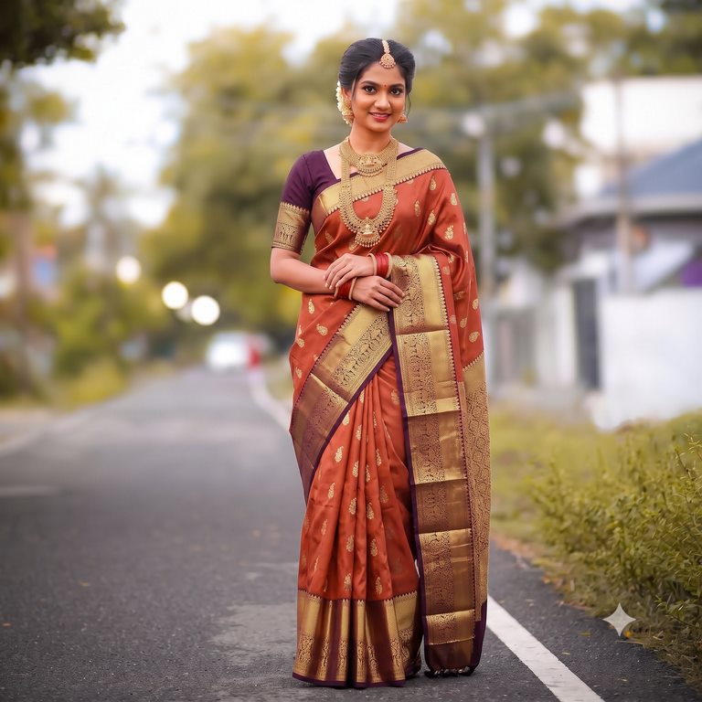 Kanchipuram Trendy Vintage Rusted Orange Silksarees 021