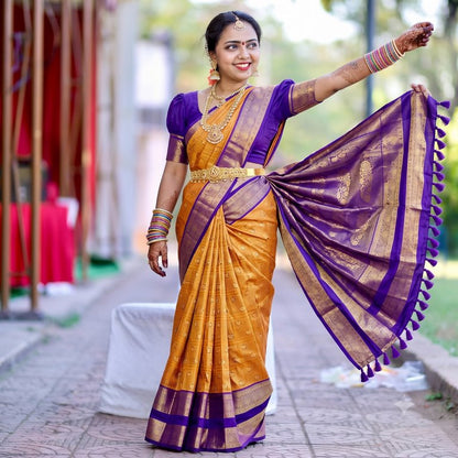 Trendy Kanchipuram Blended Vintage Bridal Silk Sarees 007