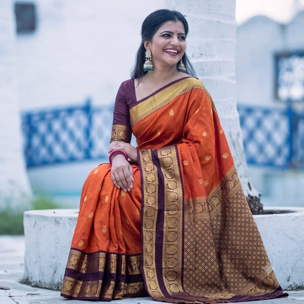 Kanchipuram Trendy Vintage Rusted Orange Silksarees 019