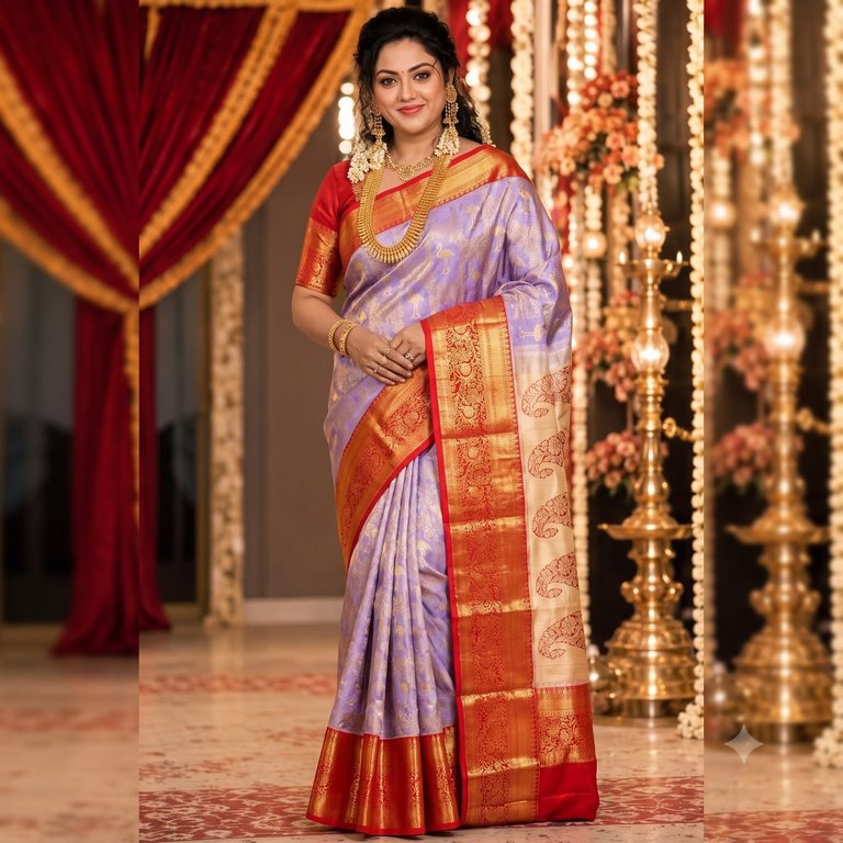 Trendy Kanchipuram Blended Vintage Tissue Bridal Silk Sarees 056