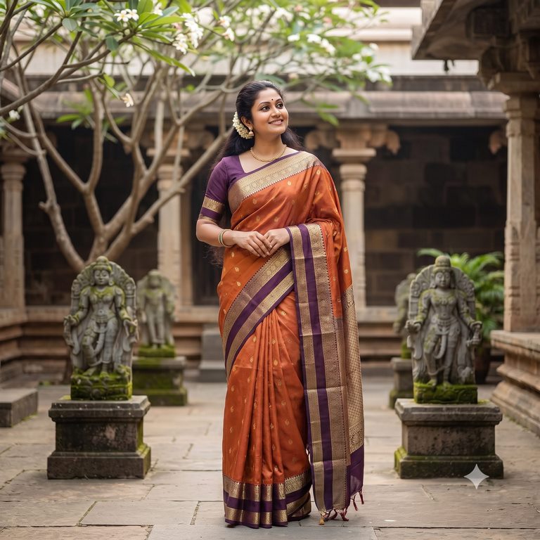 Kanchipuram Trendy Vintage Rusted Orange Silksarees 016