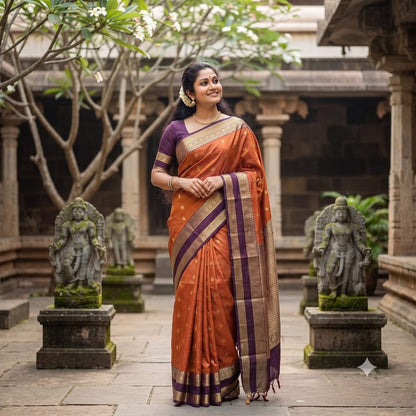 Kanchipuram Trendy Vintage Rusted Orange Silksarees 016