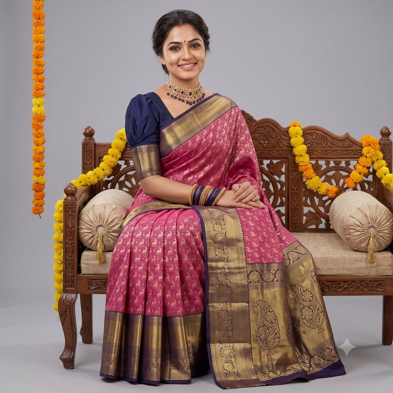 Trendy Kanchipuram Blended Vintage Bridal Silk Sarees 011