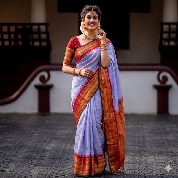 Lavender and Red Pure Kanchipuram Handloom Silksarees