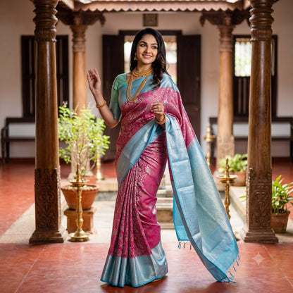 Trendy Kanchipuram Blended Vintage Tissue Bridal Silk Sarees 036