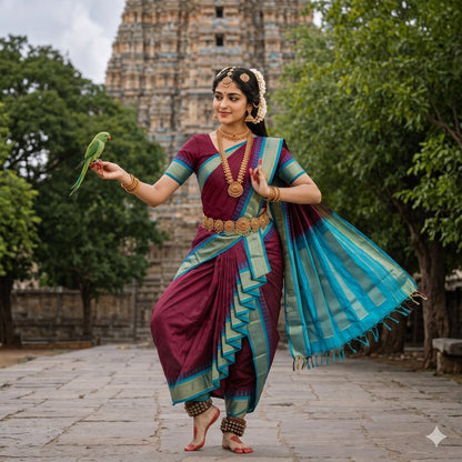 Kanchipuram Traditional 9 Yards Korvai Pure Silk Saree 015