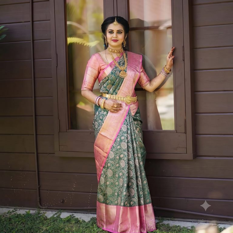 Trendy Kanchipuram Blended Vintage Tissue Bridal Silk Sarees 058