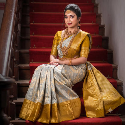 Trendy Kanchipuram Blended Vintage Tissue Bridal Silk Sarees 042