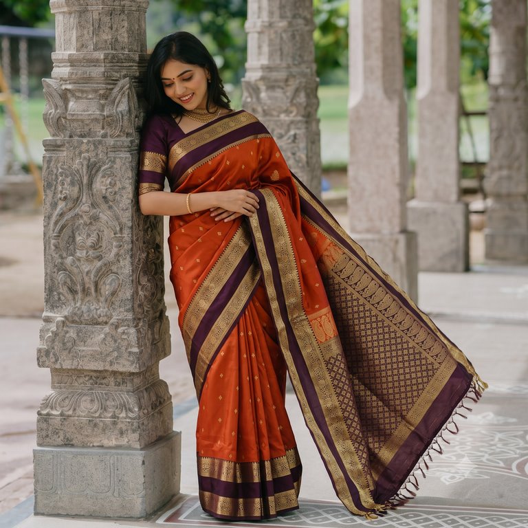 Trendy Vintage Rusted Orange Silksarees 011